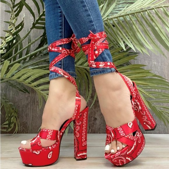 Mata Shoes | Shoes | Ruby Red Bandana Heels | Poshmark